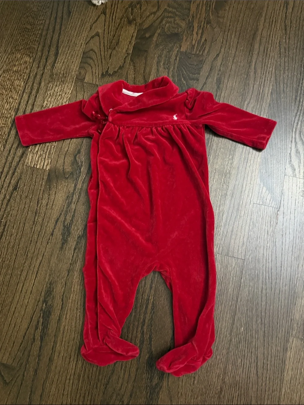Ralph Lauren Red Velvet Footed One-Piece